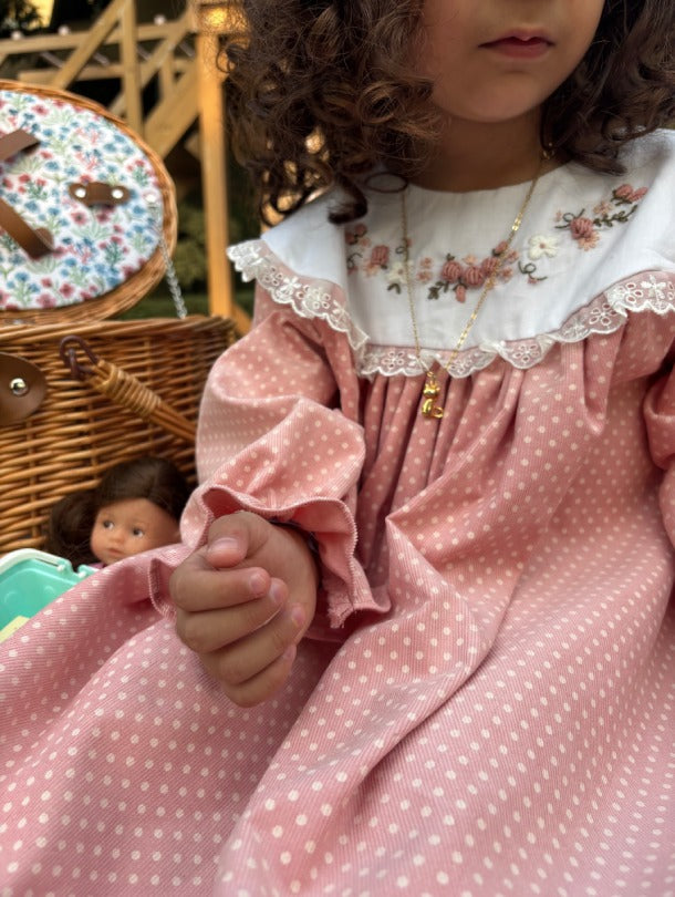 pink polka dot dress for 10 in doll Pink Polka Dot Easter Dress with Matching Doll Dress