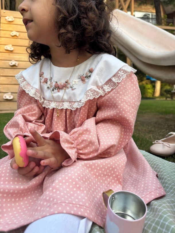 Baby Doll Dress – Pink Polka Dot Corduroy