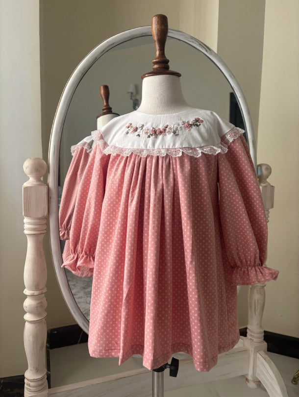 infant pink polka dot dress Pink Polka Dot Easter Dress with Matching Doll Dress